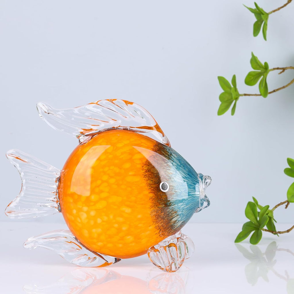 Large Glass Fish Figurines Hand Blown Glass Fish Statue and Sculpture Home Decor, Murano Animal Tropical Sea Glass