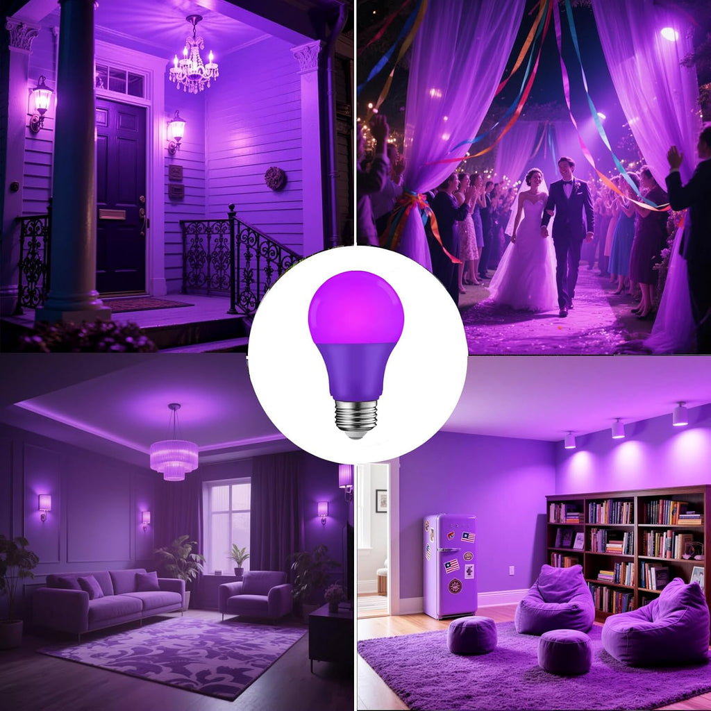 LED Purple Light Bulbs, A19 9W(60W Equivalent), E26 Base for Party