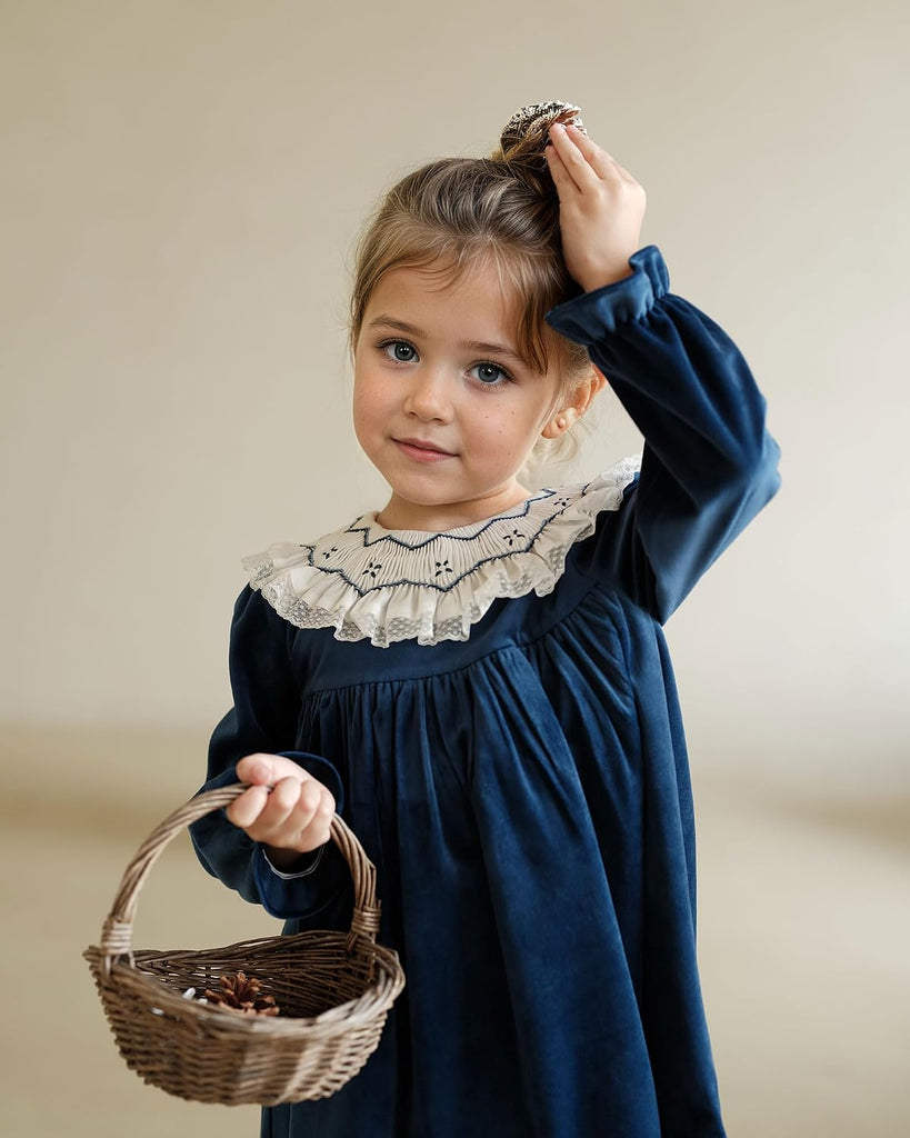 Baby Girls' Dresses,Toddler Vintage Christmas Party Velvet Fall Dress with Long Ruffle Sleeve and Peter pan Collar