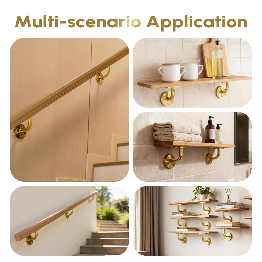 Heavy Duty Gold Handrail Brackets for Indoor Stairs, 304 Stainless Steel Stair Railing Bracket, Wall Mount Banister