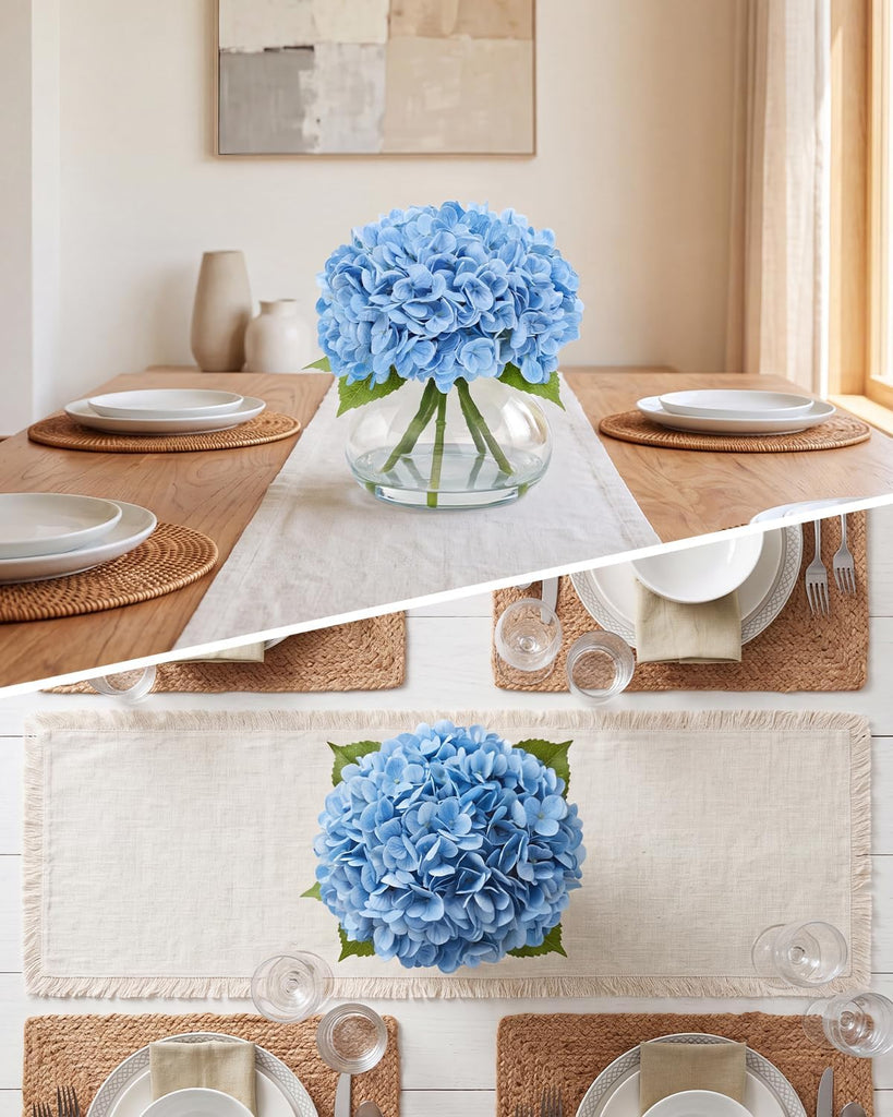 Hydrangea Artificial Flowers with Vase, Real Touch Latex, Blue - Set of 5