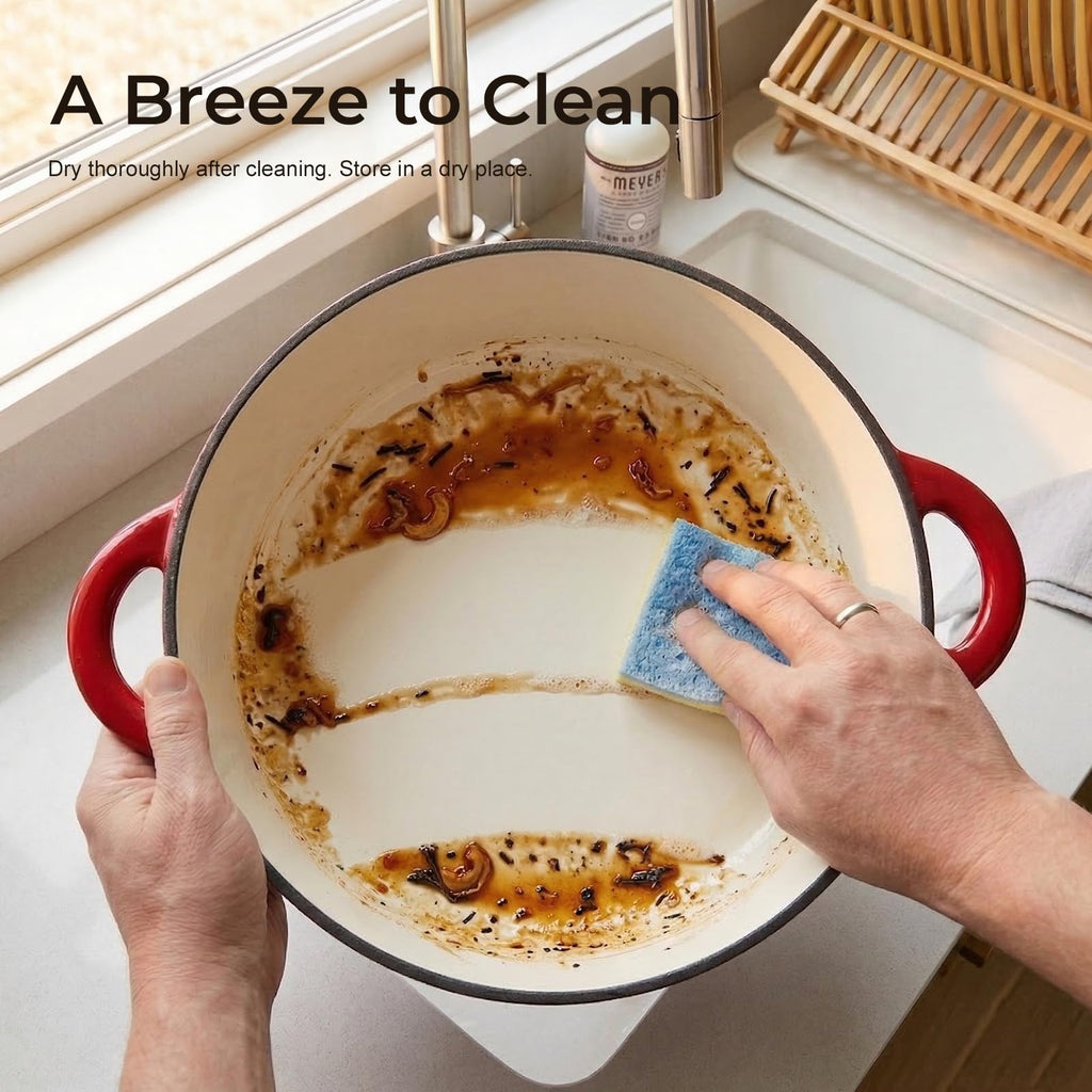 5.5QT Enameled Cast Iron Dutch Oven for Sourdough Bread Baking, Easy Cleaning, Versatile for Stewing, Roasting