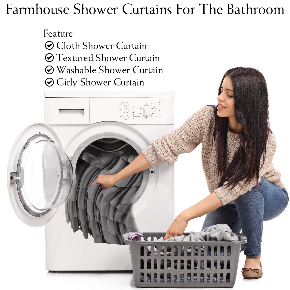 Gray Ruffle Shower Curtain, 72 x 84, Machine Washable Fabric