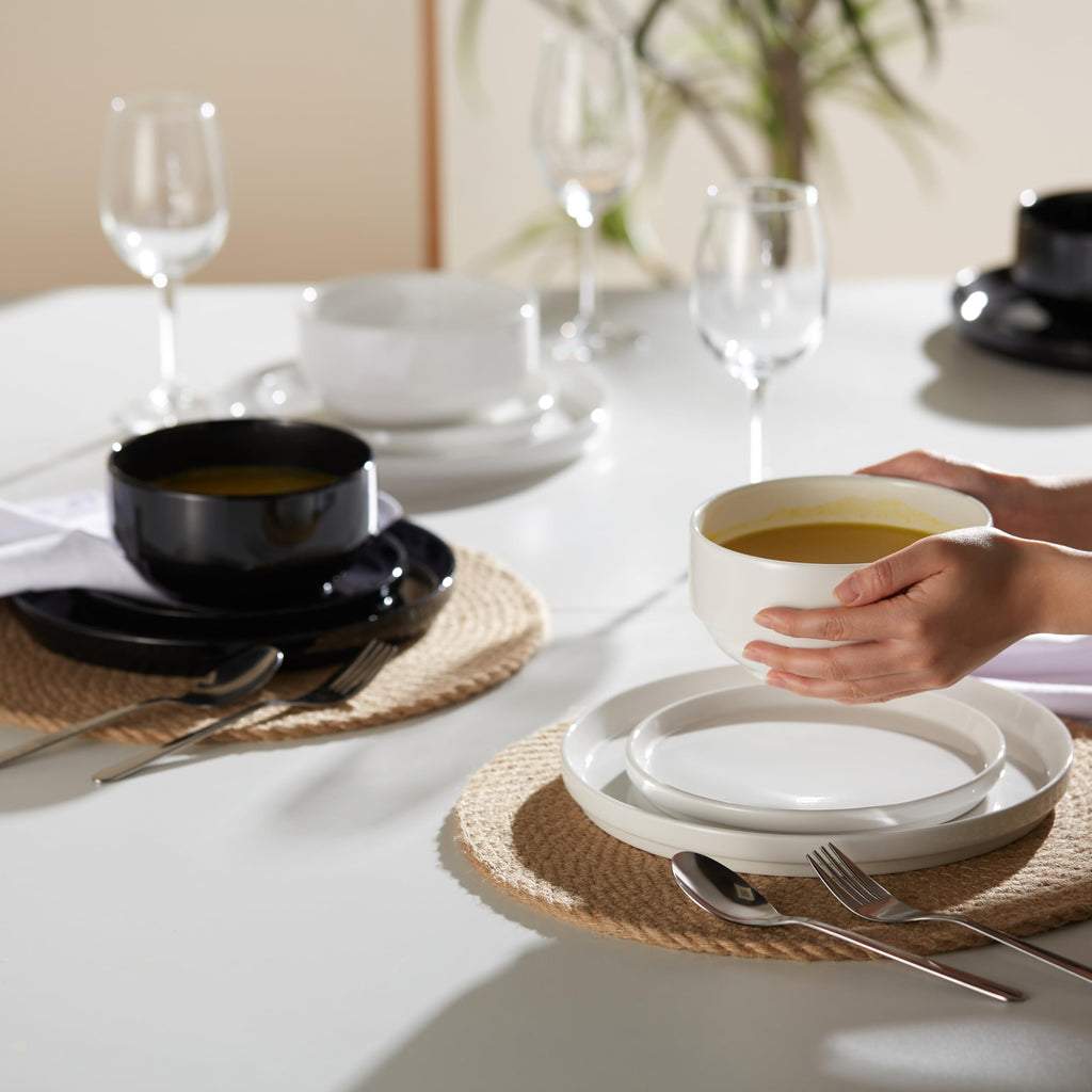 Ceramic Dinnerware Set, 12-Piece Service for 4, Soup Bowls (31.5 oz), Salad Plates (7.5"), Dinner Plates (10.5")