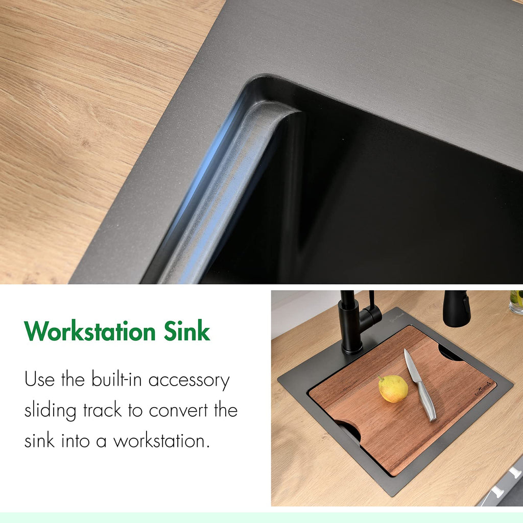 Kitchen Sink, 15 x 15 x 10 inch Kitchen Sinks Small Bar Prep Sink 16 Gauge Gunmetal Black Drop Sink Single Bowl
