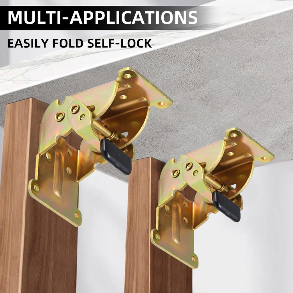 Folding Brackets 8 Pack, Heavy-Duty Self-Locking Hinges with Screws, Foldable Lock Extension Support Brackets for