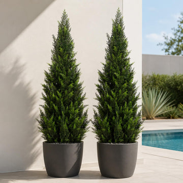 Artificial Cedar Topiary Trees, 4 FT UV Resistant Faux Boxwood Plants, Front Porch Decorations Outdoor, Realistic