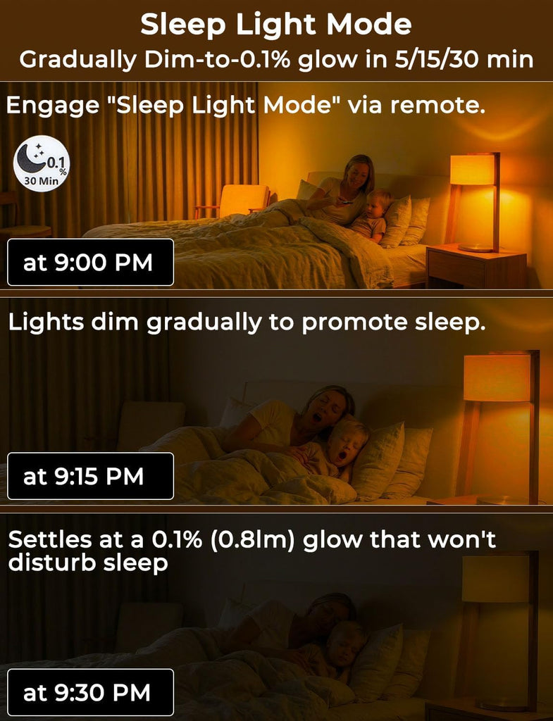 Amber Sleep Light Bulbs 1600K with Remote Control, E26 Blue Light Blocking A19, 9W for Sleep Therapy, Baby Nursery
