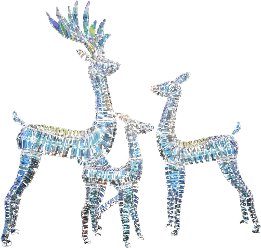 3-Piece Lighted Christmas Deer Family Set, Pre-lit Reindeer Christmas Decoration Outdoor Set for Holiday Yard Patio