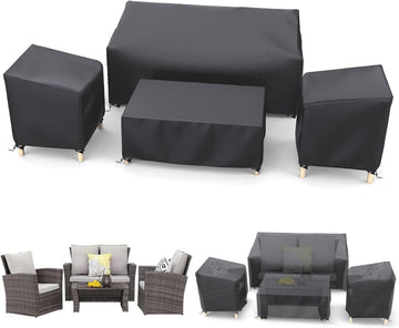 Outdoor Furniture Cover Waterproof | Patio Furniture Covers 4 Piece Set for Chairs, Couch, Table Coffee, Black
