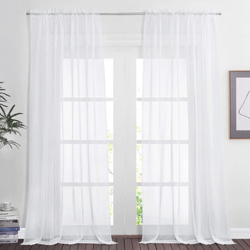 White Sheer Curtains 120 inch Long 2 Panels Set, Pocket Top Elegant & Lightweight Voile Sheer Light Filtering Drapes