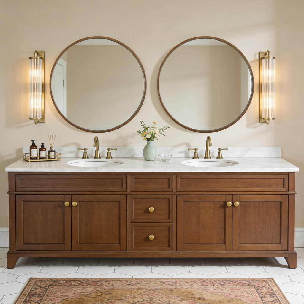 Round Wood Mirror, 36" Round Modern Decoration Large Circle Wall Mirror Living Room Bedroom Entryway, Walnut