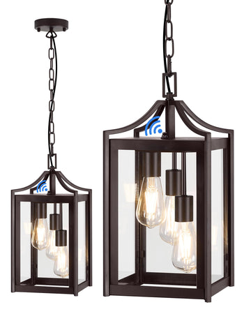 Outdoor Pendant Lights for Porch, 18.5" Large Dusk to Dawn Waterproof Chandelier with Clear Glass, Bronze Modern