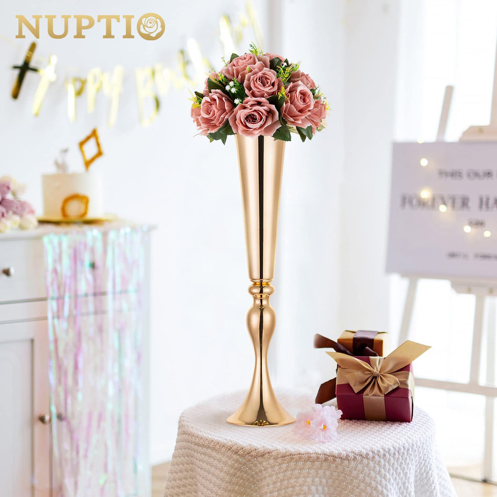 Artificial Flower Centrepieces for Tables - 10 Pcs Dusty Rose Fake Flowers Roses Balls 9.5in Diameter - Silk Faux