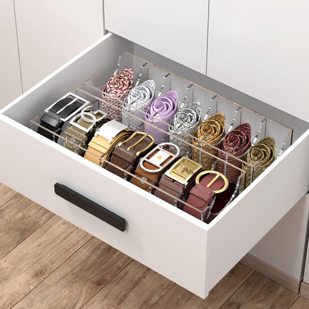 Belt Organizer for Closet, Acrylic Belt Box, Belt Storage, 7 Grids