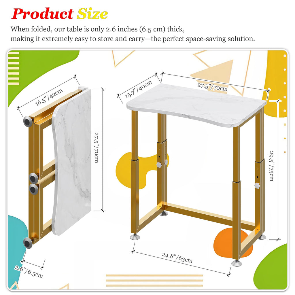 No Tools Assembly Folding Desk, 27.5" Mobile Computer Desks with Wheels, Foldable Writing Fold Table, Portable