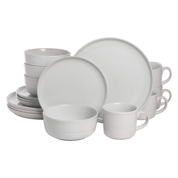 Double Line 16 Piece Dinnerware Set, White