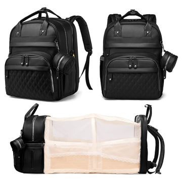 Diaper Bag with Changing Station, Waterproof 3 in 1 Diaper Backpack with Foldable Changing Pad, Large Travel Backpack