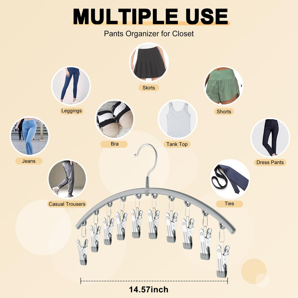 Legging Organizer for Closet, Metal Yoga Pants Hanger w/Rubber Coated 4 Pack w/10 Clips Hold 40 Leggings, Hangers