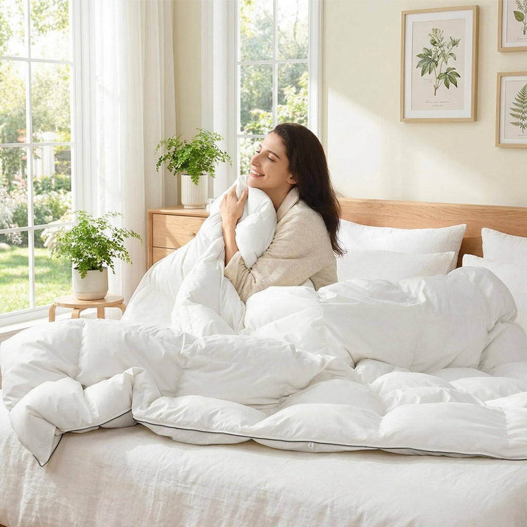 Feather Down Comforter Cal King Size, Fluffy White Duvet Insert