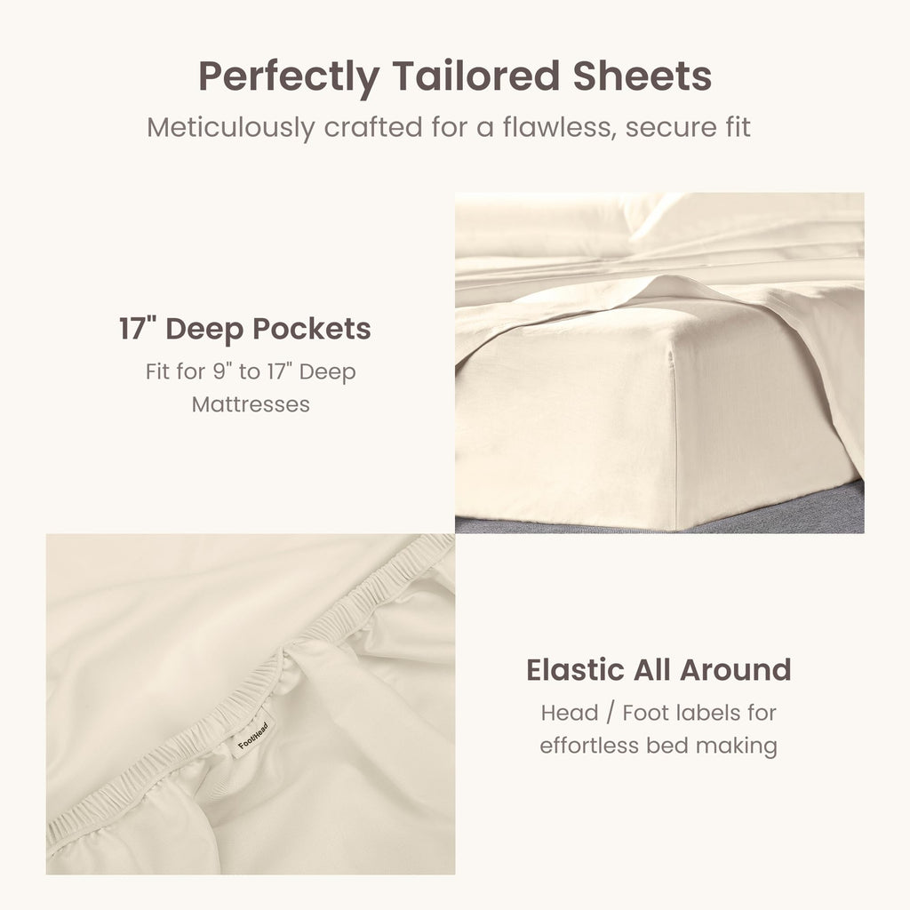 100% Organic Cotton Sheets, 300 Thread Count 4-Piece GOTS Certified Bed Sheet Set Fits Mattress Upto 17" Deep Pocket