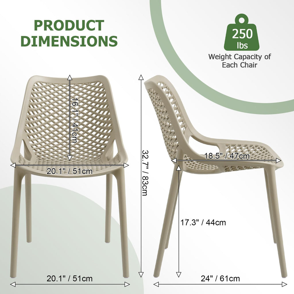 4 Pack Outdoor Patio Chairs, Plastic Dining Chairs, Beige