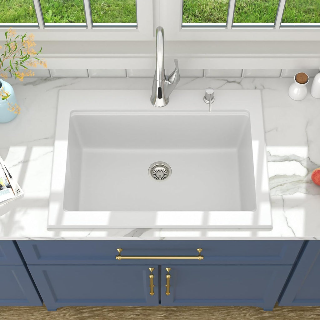 30 Granite Composite Kitchen Sink Drop In Workstation 30X22 Inch Quartz White Kitchen Sink Single Bowl Kitchen Sinks