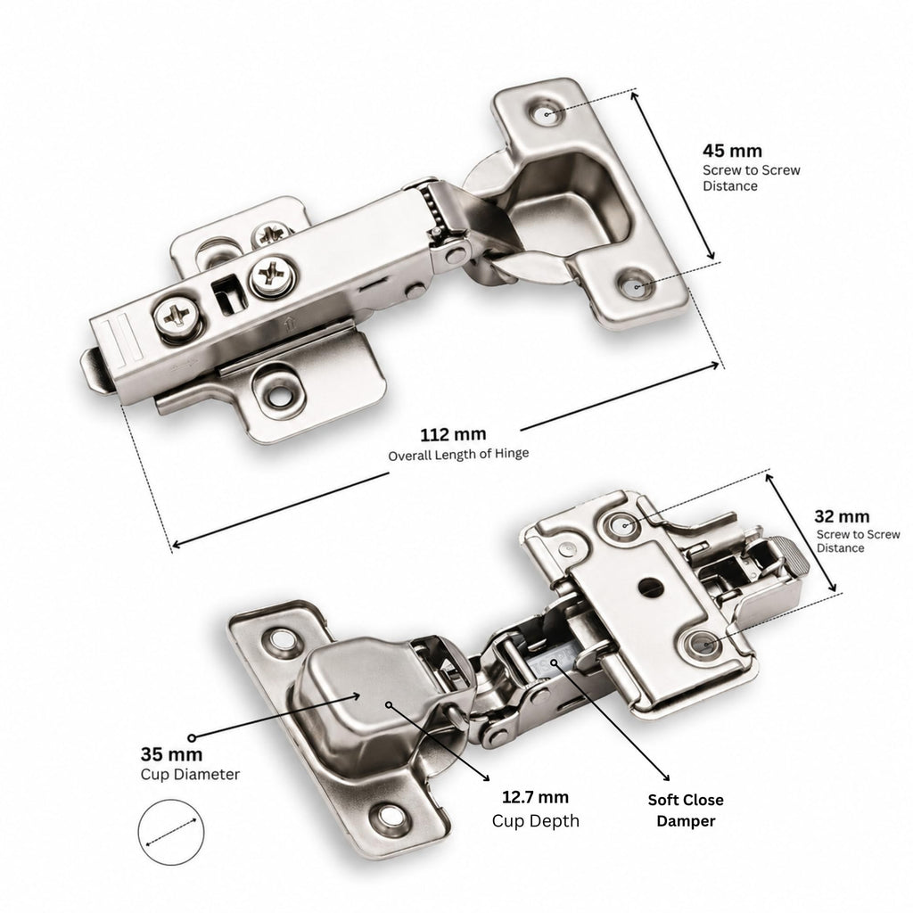 6-Pack Full Overlay 110° Soft-Close Frameless Cabinet Hinges