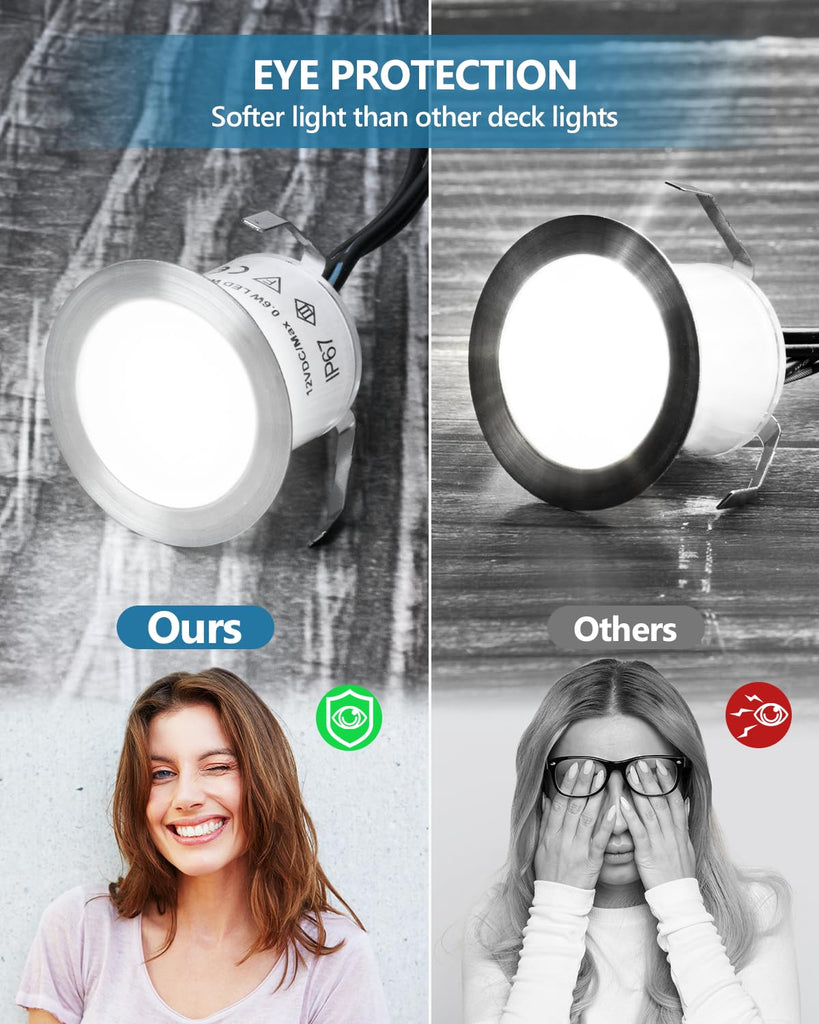 Recessed LED Deck Light Kits(16Pack), 12V Low Voltage Landscape Lighting IP67 Waterproof Outdoor Step Stair Lights