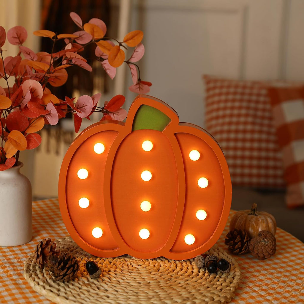 Fall Decor-Fall Decorations-Light Up Wooden Pumpkins | Handmade Pumpkins with Light for Thanksgiving Halloween Home