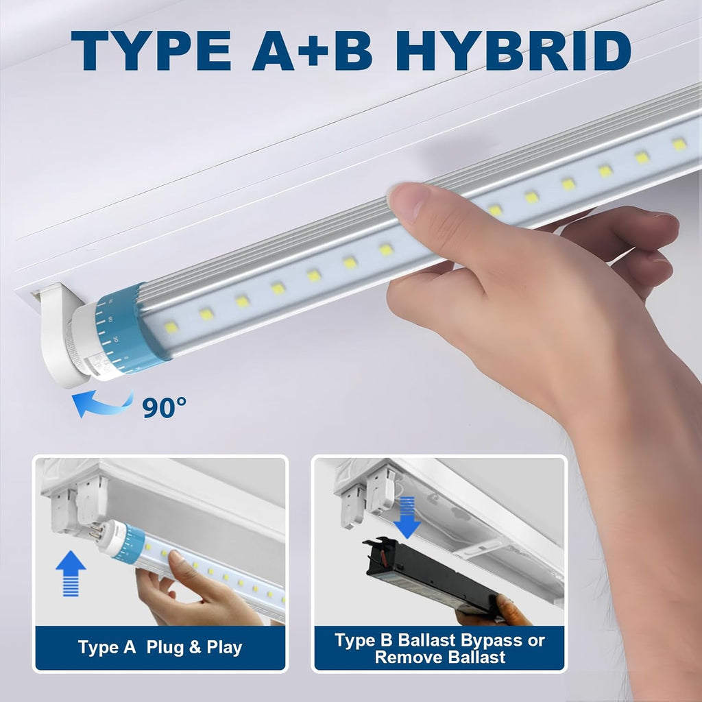 4FT T5 LED Tube Lights, Type A+B, 24W 3600LM 5000K Daylight, 2-Pack