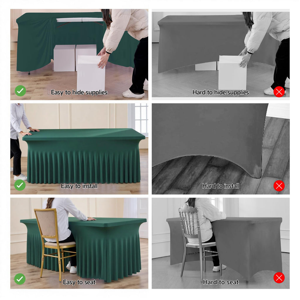 Hunter Green Spandex Table Clothes for 8 Foot Rectangle Tables, 2 Pack Wrinkle Free Rectangle Table Cloth 8ft Stretch
