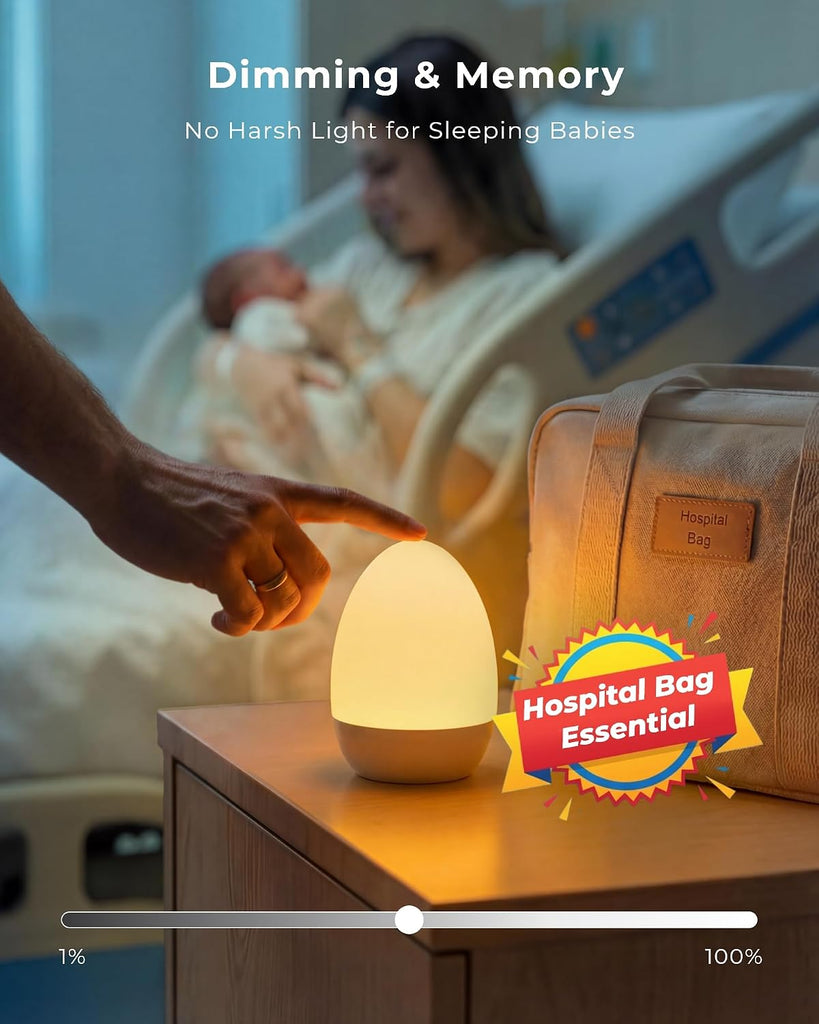 Egg Light, Eye-Caring Touch Control Rechargeable Baby Night Light with 17 Color Modes, Dimmable Night Feeding Egg
