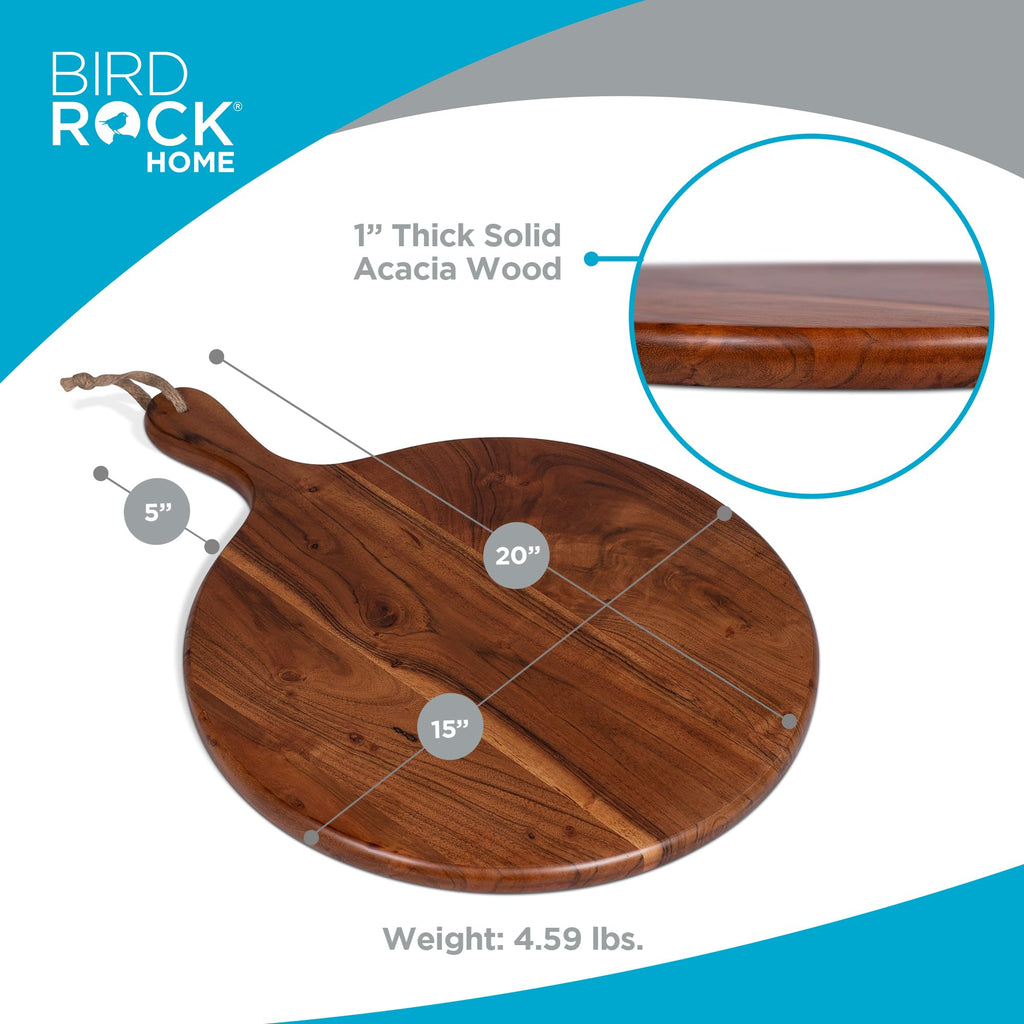 15" Round Acacia Wood Charcuterie Board with Handle, Espresso