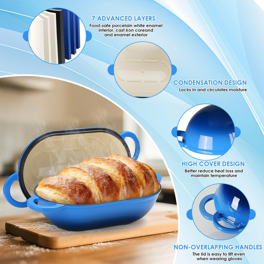 2.5qt Enameled Cast Iron Dutch Oven for Sourdough Bread Baking, Oven Safe Dutch Oven Pot with Lid, Non-Stick Bread