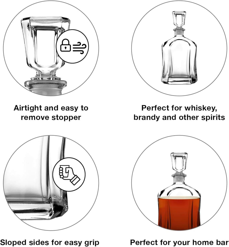 Capitol Glass Decanter with Airtight Geometric Stopper - 23.75 oz Whiskey Decanter for Wine, Bourbon, Brandy, Liquor
