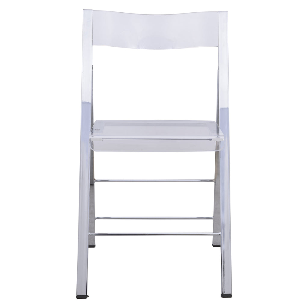 Transparent Acrylic Folding Chair, Lightweight Iron Chrome Base, Comfortable Clear Desk Chair, No Assembly Needed
