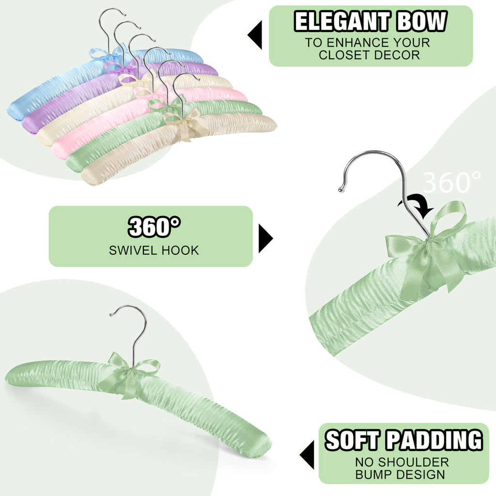 24 Pack Satin Padded Hangers for Women Clothing 15", 6 Colors