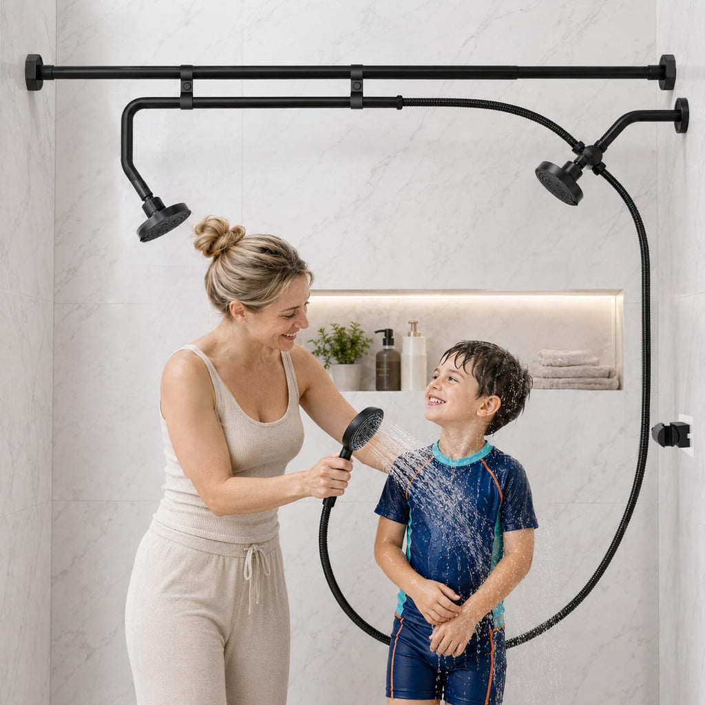 Tandem Shower Head for Two, Dual Shower Head Combo with Handheld, No-Drill