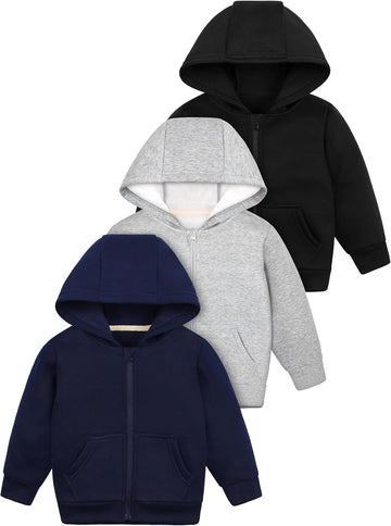 3 Packs Baby and Toddler Boys Zip Up Fleece Jackets Hoodies 6M