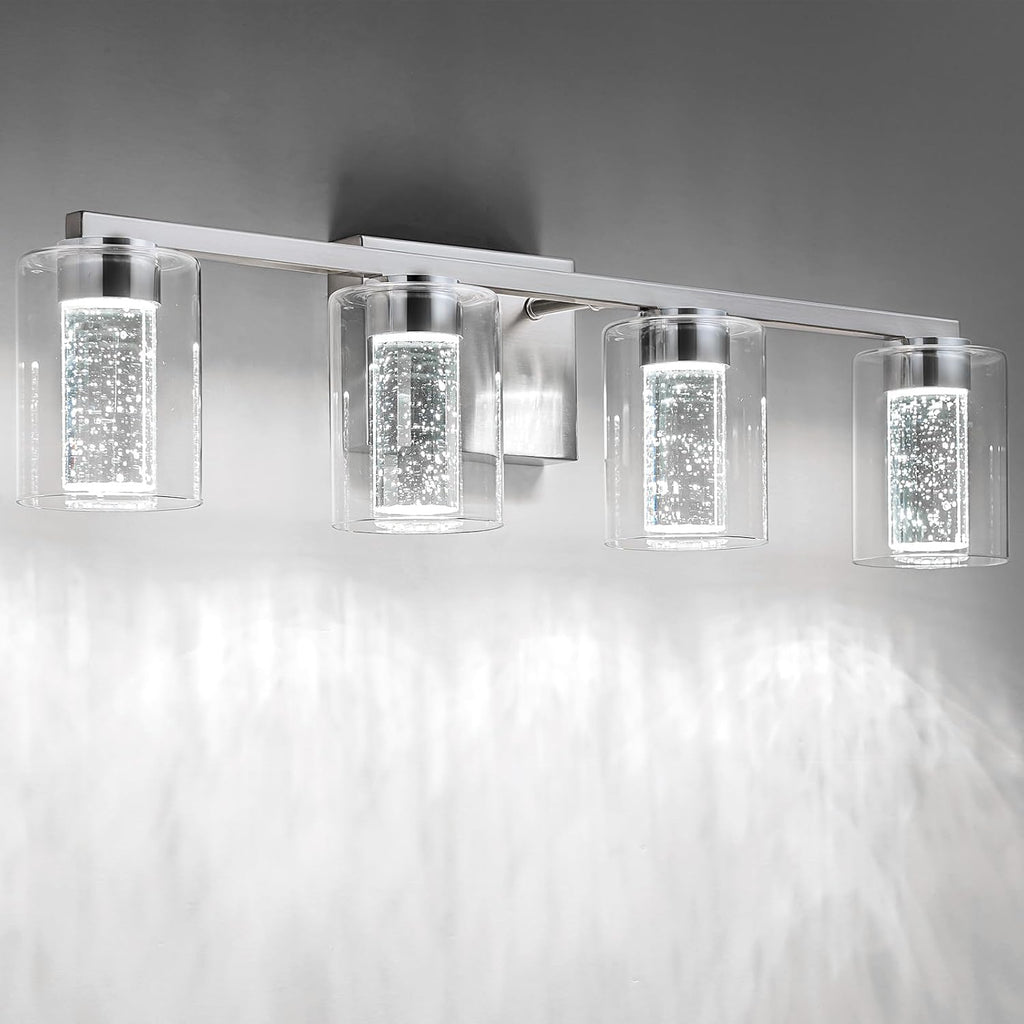 4-Light Brushed Nickel Vanity Light with 3 Color Modes (3000K/4000K/6000K), Eye Protection LED Bathroom Light
