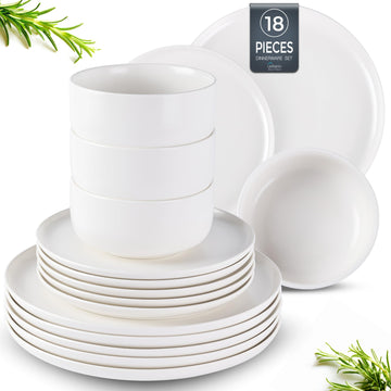 Stoneware Dinnerware Sets for 6, 18-Piece Plates and Bowls Set