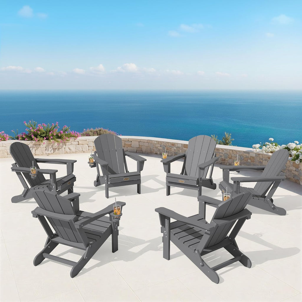 Folding Adirondack Chair with Cup Holder Set of 2, Fire Pit - Gray | All Weather Adirondack Chairs, Fire Pit Chairs