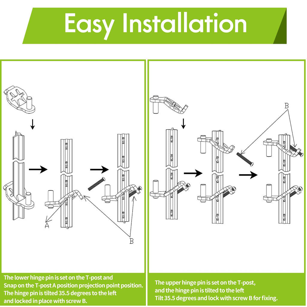 T-Post Gate Hinge Pins - Heavy Duty Gate Hanger, Hang a gate from a Metal T Post, Steel Gate Hinges Target Hanger for