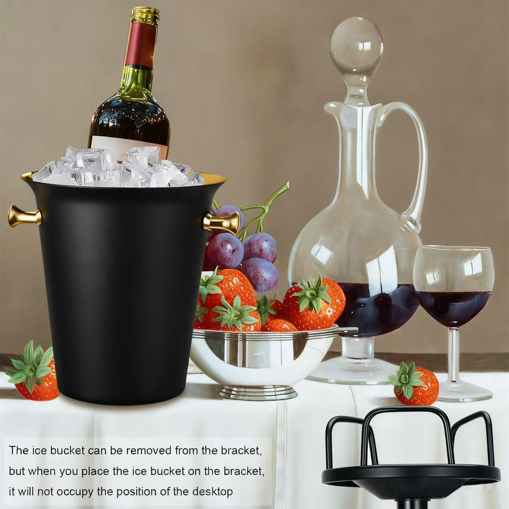 Champagne Ice Bucket with Stand Stainless Steel Wine Bucket on Stand Ice Cube Chiller Container Standing Ice Bucket