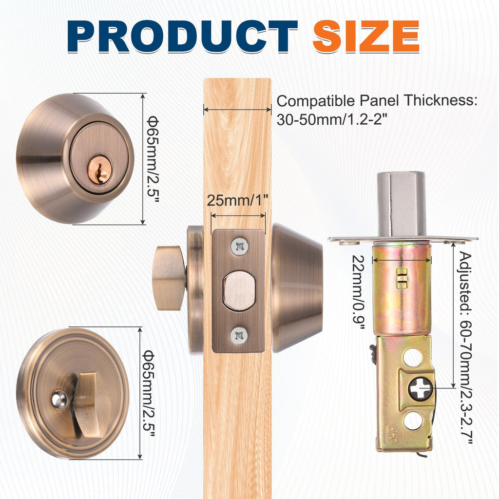 Door Lock Set with Single Cylinder Deadbolt (2" Red) (3Set) Round