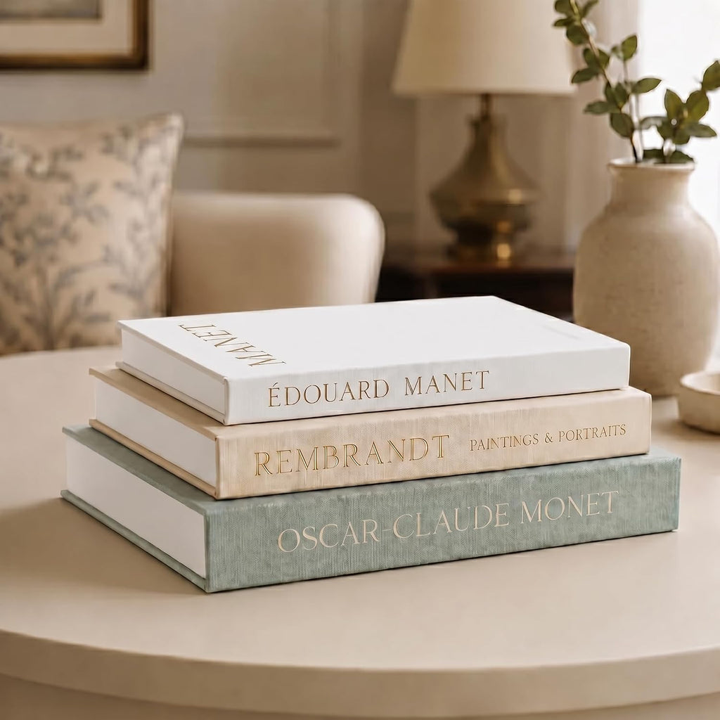 Aesthetic Decorative Books, Set of 3 Linen Faux Book Boxes, Sage | Beautiful Fake/Faux Books for Modern Home Decor