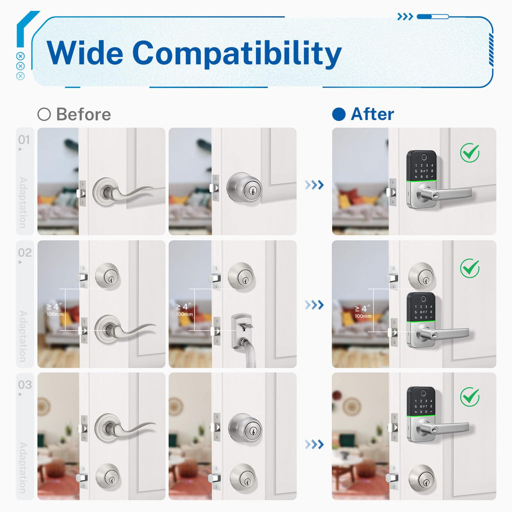 Keypad Smart Door Lock with Handle: Keyless Entry Door Lock - Smart Lock for Front Door - Electronic Door Lock with