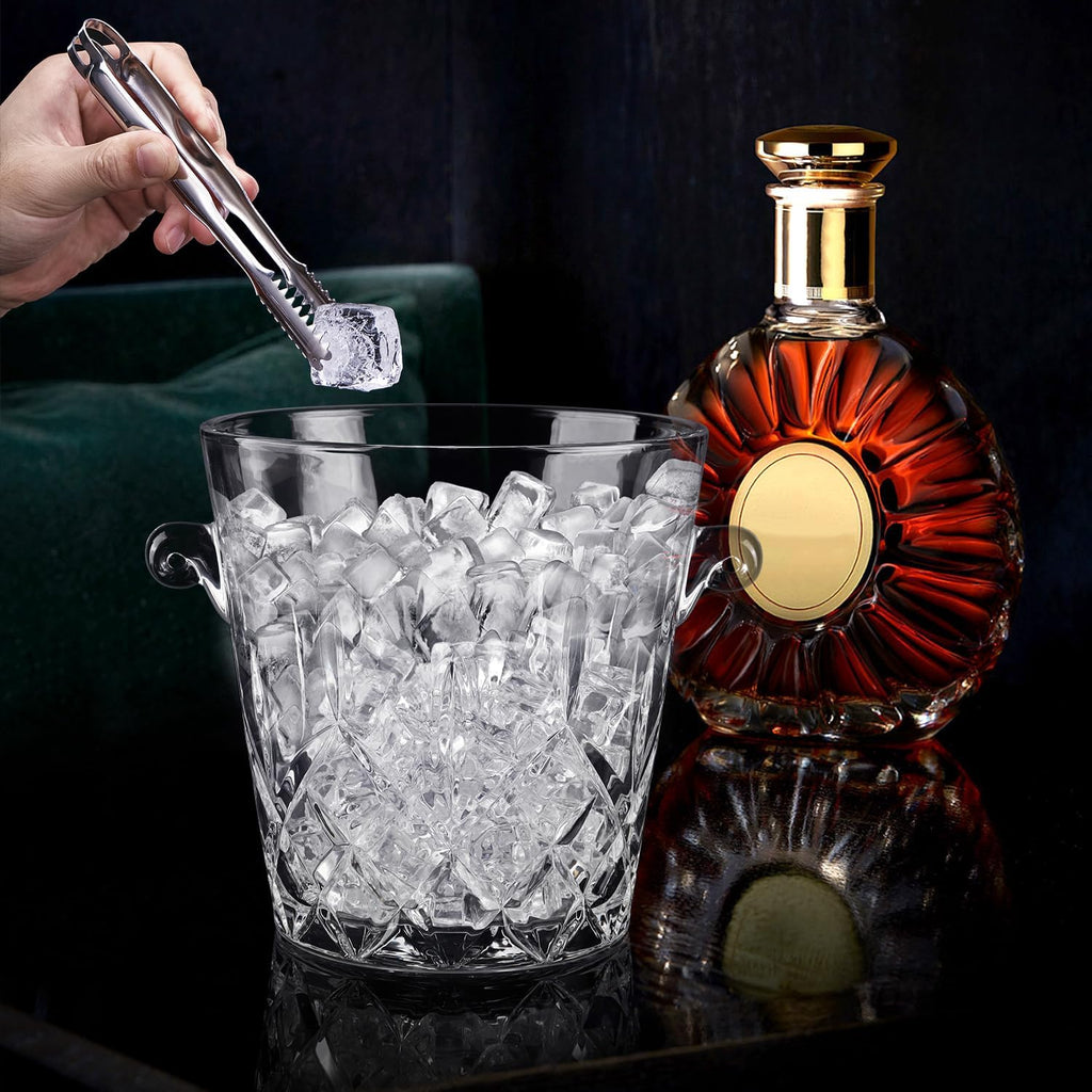 Ice Buckets for Parties, Clear Glass 2 Liter Tub for Drinks and Parties, Food Grade