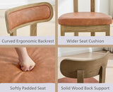 Farmhouse Dining Chairs Set of 2, Upholstered Faux Leather Dining Room Chairs with Curved Backrest and Wood Legs for Kitchen or Restaurant, Brown